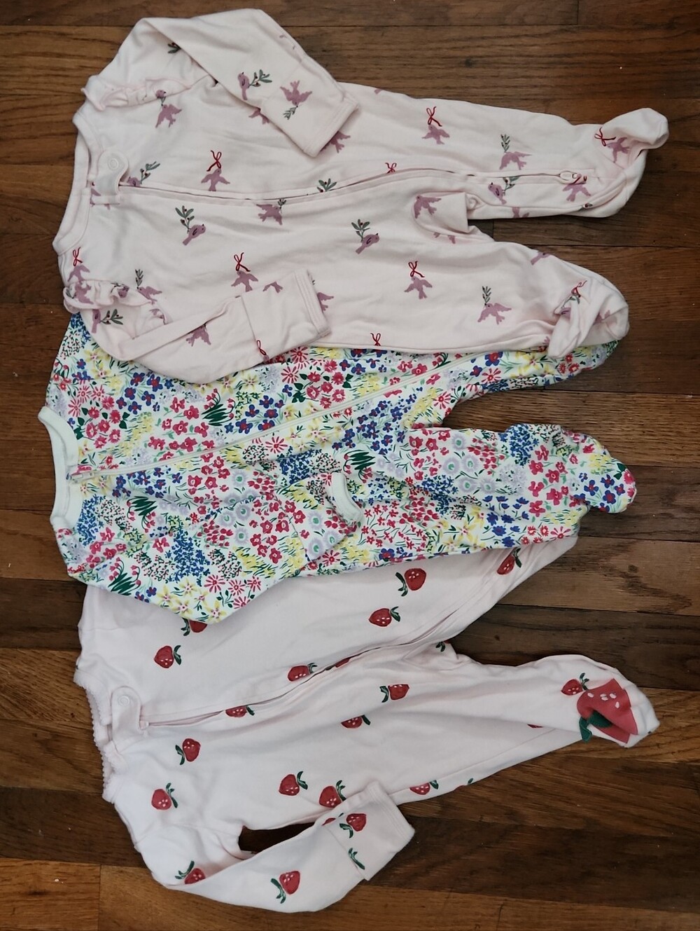 Baby Girls Pink Floral & Strawberry Sleep Footie Pack